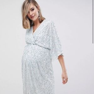 NWT ASOS DESIGN Maternity scatter sequin knot front kimono midi dress